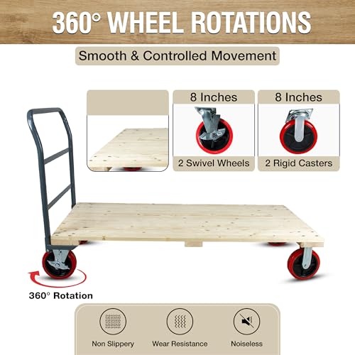Heavy Duty 2000LB Hardwood Flatbed Platform Cart – 60” x 30” Industrial Dolly Hand Push Truck, 8'' Swivel Locking Wheels – Super Heavy Duty Commercial Moving - color: Plain Cart-wood, size: 60 x 30 Inch