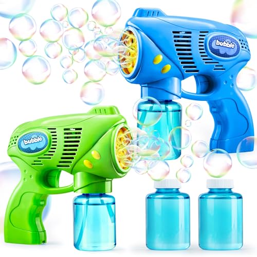 JOYIN 2 Kids Bubble Gun with 2 Bottles Refill Solution, Bubble Machine Gun for Toddlers Kids 4-8, Party Favors, Summer Toy, Outdoors, Easter, Birthday Gift - color: Blue+green