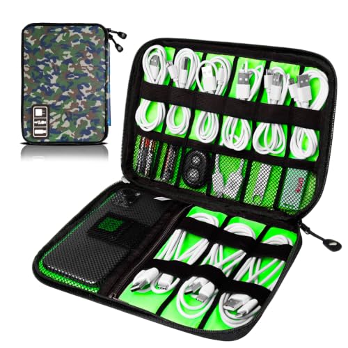 Cord Organizer Travel, Electronics Organizer Tech Pouch - Portable Cable Organizer Bag for Cords, Charger, Phone, SD Card, Power Bank for Travel & Daily Use -Vamouflage Green - color: Vamouflage Green