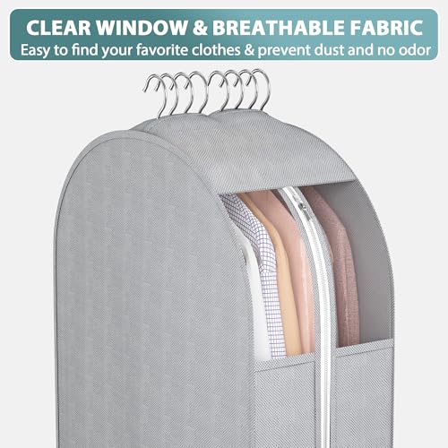 Liuoud 10" Gusseted Garment Bags for Hanging Clothes, Clear Window, 40"&60” - color: Grey with window, size: 40+60 inch