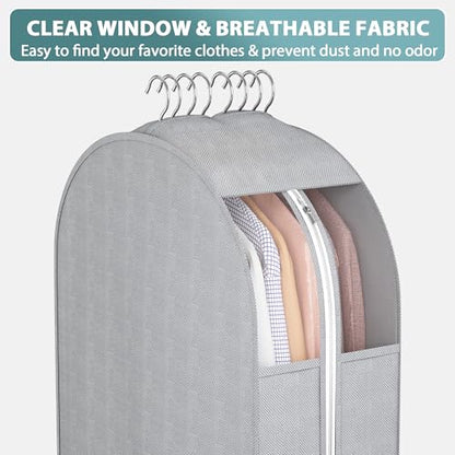 Liuoud 10" Gusseted Garment Bags for Hanging Clothes, Clear Window, 40"&60” - color: Grey with window, size: 40+60 inch