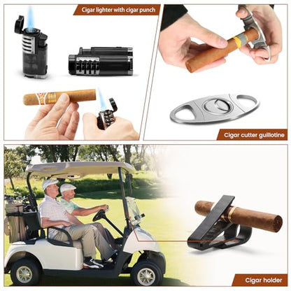 Flauno Travel Cigar Humidor Case - Portable Humidor Kit with Lighter (Without Gas), Cutter, Holder, Humidifier & Dropper, Waterproof, Crushproof, Airtight Seal (Holds up to 5 Cigars) - size: Holds up to 5 Cigars with Cigar Lighter