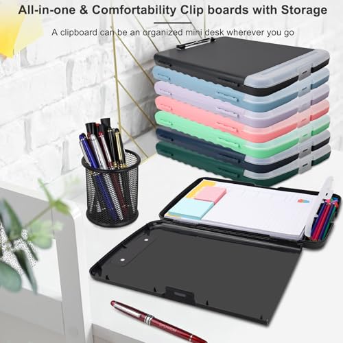 Clipboard with Storage, A4 Binder Nursing Clipboards with Pen Holder, Heavy Duty Storage Clipboards with Low Profile Clip, Clipboard Folder Side-Opening, Smooth Writing Clip Board (Dark Black) - color: Dark Black