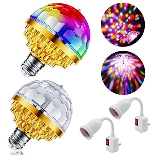 MIKWOAB 2 Pack Colorful Magic Rotating Ball Light, LED Plug in Disco Ball Light, RGB Disco Light Bulb, Party Lights Dj Disco Lights with Sockets for Home Room Dance Parties Bar Karaoke - color: 2 Pack