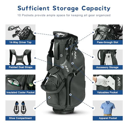 KVV 14-Way Golf Stand Bag, Lightweight Hybrid Golf Bag with Multiple Pockets, Dual Straps & Rain Cover, Premium Golf Bag for Men & Women