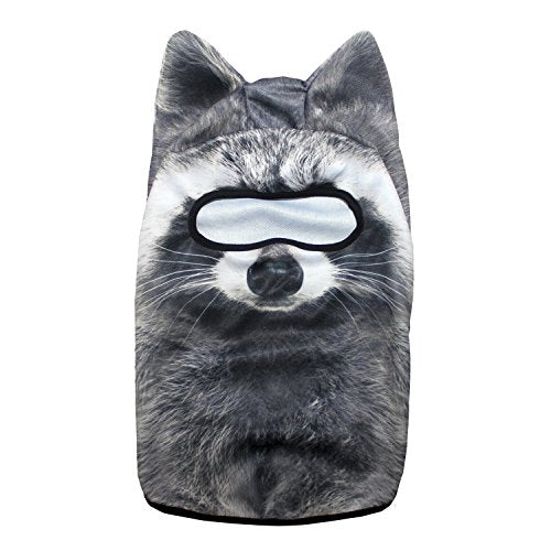 WTACTFUL 3D Animal Ears Balaclava, Breathable Face Mask for Halloween | Stand-Up Ears, Windproof Dustproof, Quick-Dry, No Fade Print, Soft, for Music Festivals Raves Ski Snowboard Moto Party - color: Racoon Meb-16