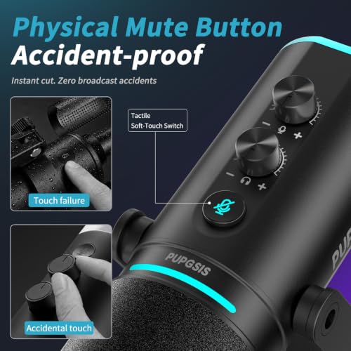XLR/USB Dynamic Podcast Microphone for Streaming/Recording/Gaming | Mute Button, Reverb Effects, Noise Cancellation, RGB Light Boom Arm Stand, Headphones Jack,SNR>85dB - size: With Boom Arm