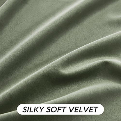 RYB HOME Sage Green Velvet Curtains 90 inches for Bedroom Living Room | Thermal Insulated, UV Privacy Blocking, Energy Efficient, Noise Reducing, Back Tab, Guest Room Office, W 52 x L 90, 2 Panels - color: Sage Green, size: 52"W x 90"L (Pack of 2)