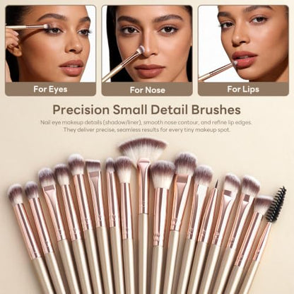 25PCS Makeup Brushes Set with Travel Case, Professional Makeup Brush Kit for Foundation, Concealer, Powder, Eyeshadow & Blush, Essential Cosmetic Tools, Portable Travel Gift Set (Gold) - color: Champagne Gold