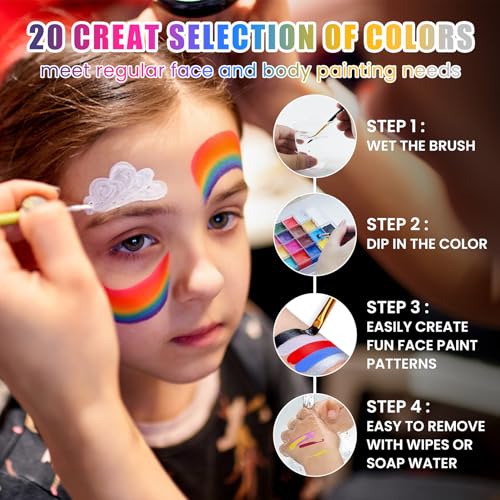 SOVONCARE Oil-Based Face Painting Kit Professional, 20 Colors Face Paint Halloween Makeup Set, Professional Face Painting Kit with 12 Brushes for Cosplay, SFX, Party & Special Effects Makeup - color: #1 Oil based-20 colors