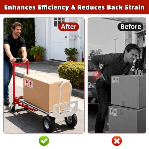 Aluminum 4 in 1 Convertible Hand Truck Dolly, 1000Lbs Capacity, Heavy Duty Folding Hand Truck Dolly Cart with Wheels 10" All-Terrain Tires, Hand Trucks for Logistics, Home, Office, School, Red - color: Red