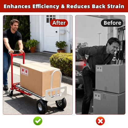 Aluminum 4 in 1 Convertible Hand Truck Dolly, 1000Lbs Capacity, Heavy Duty Folding Hand Truck Dolly Cart with Wheels 10" All-Terrain Tires, Hand Trucks for Logistics, Home, Office, School, Red - color: Red