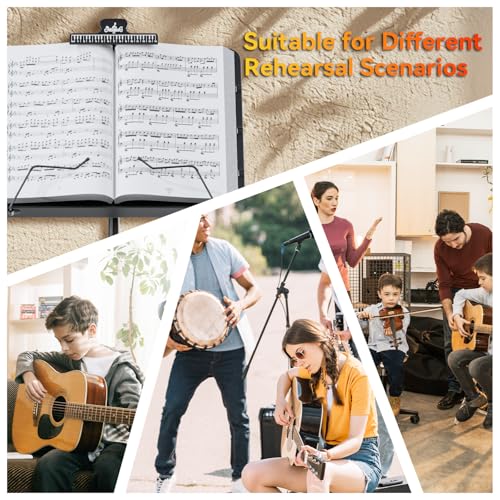 K KASONIC - Dual-Use Folding Sheet Music Stand & Desktop Book Stand with Portable Carrying Bag, Sheet Music Folder & Clip Holder (Black)