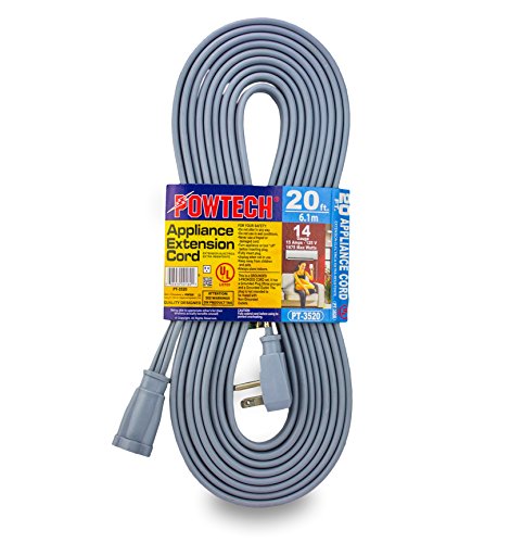 Heavy Duty 20 FT Air Conditioner and Major Appliance Extension Cord UL Listed 14 Gauge, 125V, 15 Amps, 1875 Watts Grounded 3-PRONGED Cord - size: 20 FT