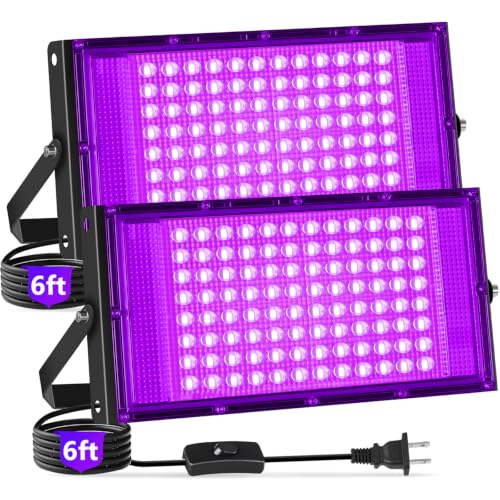 100W LED Black Lights with Switch+Plug, IP66 Waterproof, 2 Pack | Blacklight Flood Light for Halloween, Neon Glow Party Supply, Bedroom, Fluorescent Poster, Body Paint, Outdoor