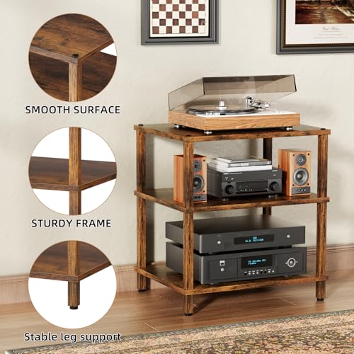 LELELINKY 3-Tier AV Media Player Stand, Brown Stereo Cabinet, Modern Stereo Cabine,Game Console Shelf,Wooden TV Stand,Multifunctional Entertainment Center, Suitable for Home, Conference Room - color: Brown, size: 3 Tier