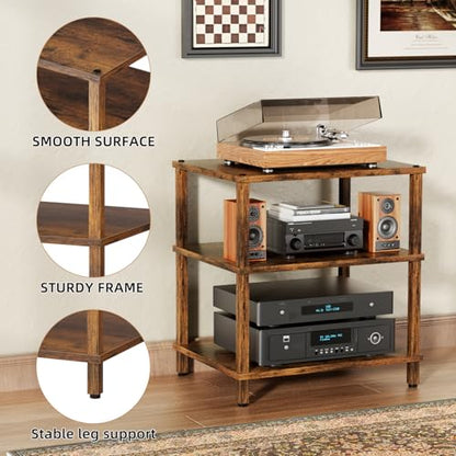 LELELINKY 3-Tier AV Media Player Stand, Brown Stereo Cabinet, Modern Stereo Cabine,Game Console Shelf,Wooden TV Stand,Multifunctional Entertainment Center, Suitable for Home, Conference Room - color: Brown, size: 3 Tier