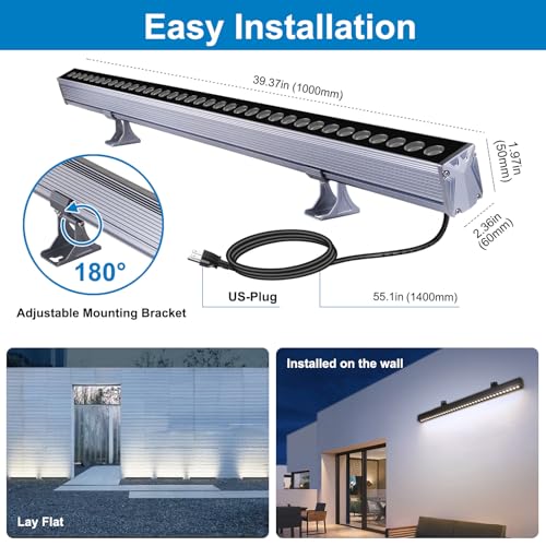 36W LED Wall Washer Lights, 4000K Neutural White Linear Flood Light, 3.2ft/40 120V LED Light Bar, IP65 Waterproof Outdoor LED Wall Washer Lights for Landscape, Church, Ads, Yard, Garden - color: 4000K Neutral White
