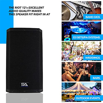 Seismic Audio Speakers Riot-12, Premium PA/DJ 2-Way Active PA/DJ Speaker, 12 Inch Speaker, Bluetooth, DSP, Built in Mixer & Class D Amplifier