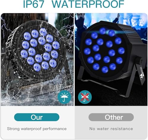 4 Pack Waterproof Stage Lights, 18X18W RGBW LED Par Light, LED DJ Par Lights 4/8 Channels DMX 512 with Sound Activated for Concert Event KTV Birthday Party Church Wedding Outdoor Light