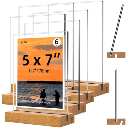 5x7 Inch Acrylic Sign Holder with Wood Base Vertical and Slant Displays(6 Pack 5*7") - size: 6 Pack 5*7"