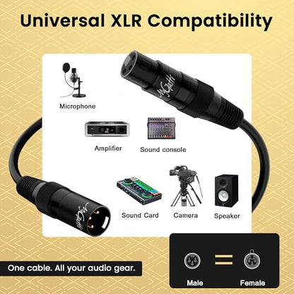 XLR Microphone Cable 10FT 4 Pack, Gold-Plated 3 Pin XLR Male to Female Balanced Mic Audio Cord, AL & OFC Dual Shielded Patch Cable for Speaker, Podcast, Mixer, Amplifier, Recording - size: 10FT