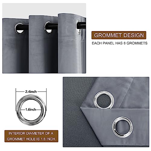 DWCN Grey Velvet Curtains 63 inches Long - Super Soft Tieable Grommet Blackout Thermal Insulated Curtain Panels, Window Drapes for Guest Room/Baby Nursery/Closet,W52 x L63, 2 Panels - color: Grey, size: 52"W x 63"L (Pack of 2)