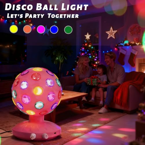 Spinning Disco Ball LED Night Light Projector 360° Rotary Speed/Brightness Adjustable Lamp for Parties, Lighting, Halloween, Christmas, Birthday, Holiday, Club, Bar (USB/Battery Operation) (Pink) - color: Pink