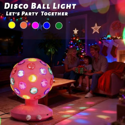 Spinning Disco Ball LED Night Light Projector 360° Rotary Speed/Brightness Adjustable Lamp for Parties, Lighting, Halloween, Christmas, Birthday, Holiday, Club, Bar (USB/Battery Operation) (Pink) - color: Pink