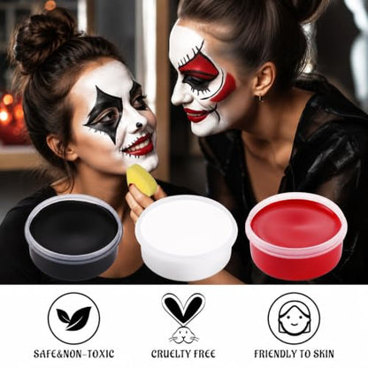 BOBISUKA White Black Red Face Body Paint with 3PCS Sponges Face Painting Kit for Adult Large Capacity Oil Based Paints Palette For Halloween Makeup Clown Joker Devil Cosplay SFX Costume Party - color: SET 03