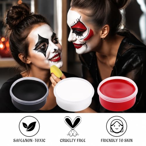 BOBISUKA White Black Red Face Body Paint with 3PCS Sponges Face Painting Kit for Adult Large Capacity Oil Based Paints Palette For Halloween Makeup Clown Joker Devil Cosplay SFX Costume Party - color: SET 03