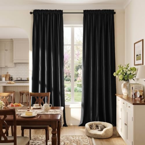 Black Velvet Curtains 96 inches for Living Room Luxury Room Darkening Noice Reducing Curtain Elegant Bedroom Thermal Insulated Modern Heavy Soft Soundproof Rod Pocket Window Drapes Set of 2 Panels - color: Black, size: 52"W x 96"L (Pack of 2)