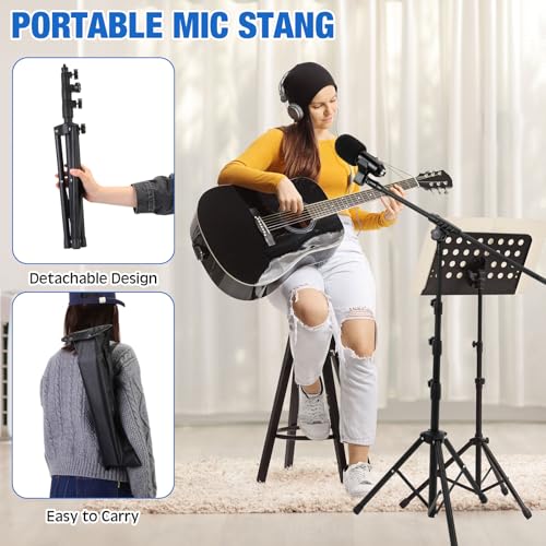 Relaxweex 4 Pcs Tripod Microphone Stand Boom Arm Floor Mic Stand with Carrying Bag and Mic Clips for Singing Stage Wedding Karaoke Church (Classic Style) - style: Classic Style