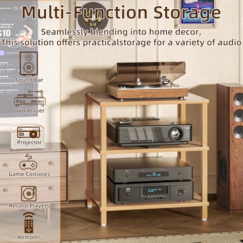 LELELINKY 3-Tier AV Media Player Stand, Natural Stereo Cabinet, Modern Audio Shelf, Wooden TV Stand,Game Console Shelf, Multifunctional Entertainment Center, Suitable for Home, Conference Room - color: Natural, size: 3 Tier