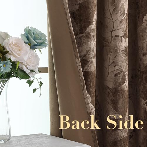 H.VERSAILTEX Velvet Leaf Pattern Curtains for Living Room 84" L, Caramel | Luxury Velvet, Room Darkening, Light Blocking, Noise Reducing, Thermal Insulated, Grommet Top, 52 X 84 Inch, 2 Panels - color: Leaf-caramel, size: 52"W x 84"L (Pack of 2)