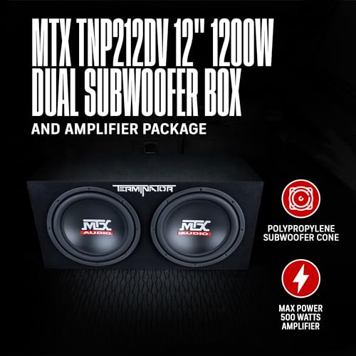 MTX TNP212DV 12-Inch 2000-Watt Dual Loaded Vented Subwoofer Enclosure with Amplifier, Black | Amplified Car Audio Bass Box for Vehicle Stereo & Sound Systems, Black - style: Dual 12" Vented Subwoofer Enclosure + Amplifier Subwoofer