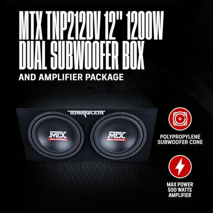 MTX TNP212DV 12-Inch 2000-Watt Dual Loaded Vented Subwoofer Enclosure with Amplifier, Black | Amplified Car Audio Bass Box for Vehicle Stereo & Sound Systems, Black - style: Dual 12" Vented Subwoofer Enclosure + Amplifier Subwoofer