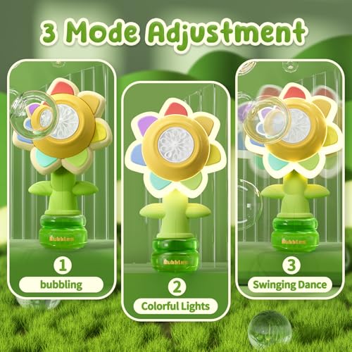 Sunflower Bubble Machine for Kids, 25,000+ Bubbles, 3 Modes, LED Lights | Handheld Automatic Bubble Maker for Toddlers Ages 3+, Outdoor Summer Play, Birthday Party Favor and Gift for Girls and Boys. - style: Yellow