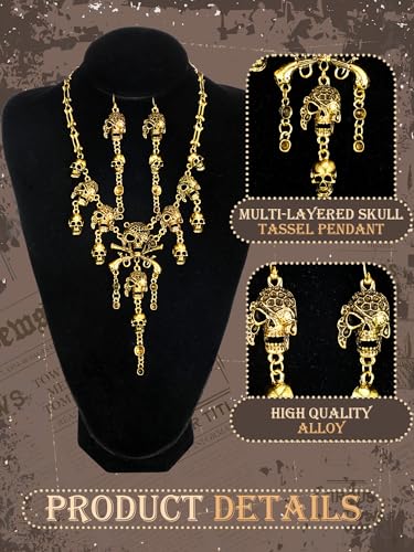 Fourluoo 4 Pieces Pirate Costume Accessories Women Pirate Hat Head Scarf Sash Belt Necklace Earrings Women Costume - size: Medium