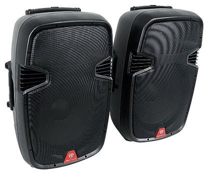 Rockville RAMSYS15 Bundle: (2) 15" Rechargeable DJ/PA Speakers, (2) Tripod Speaker Stands, (2) Wireless Microphones, 1000W Peak, Bluetooth, USB/SD, TWS, for Parties & Events, 6-Items