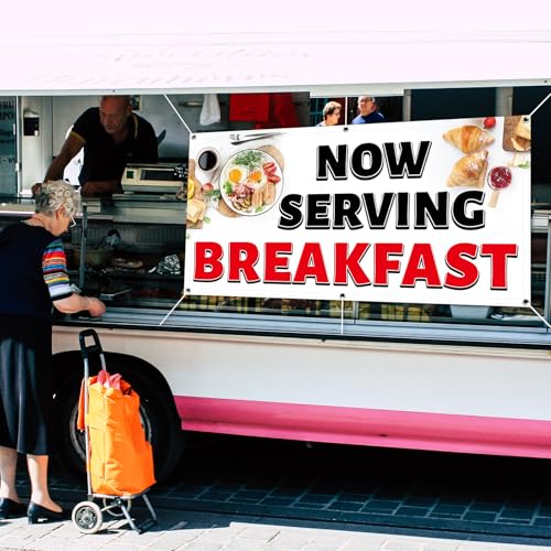 Tudomro 2x4 Feet Now Serving Breakfast Banner Sign - style: Breakfast