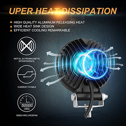 2PCS 4.5''LED Light Pods, 72W Round Spot Flood Combo Work Lights Off Road Fog Driving Lights with Halo LED Pods for 4x4,SUV,ATV,Tractor,Truck. (Yellow Halo) - color: Yellow Halo