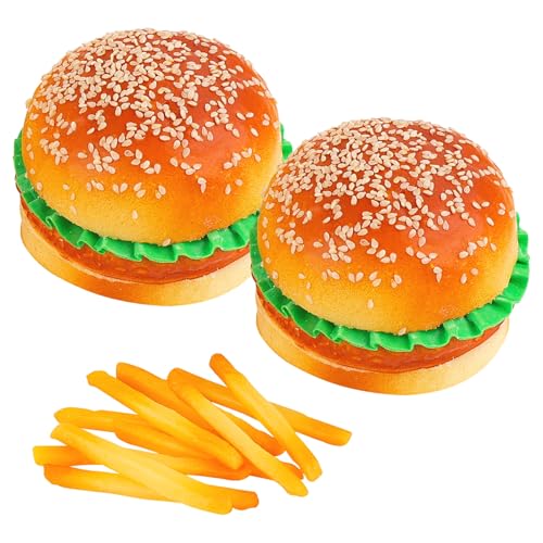 Framendino, 2 Pack Artificial Hamburger and 10 Pack French Fries Realistic Fake Food for Display Home Kitchen Party Props Model