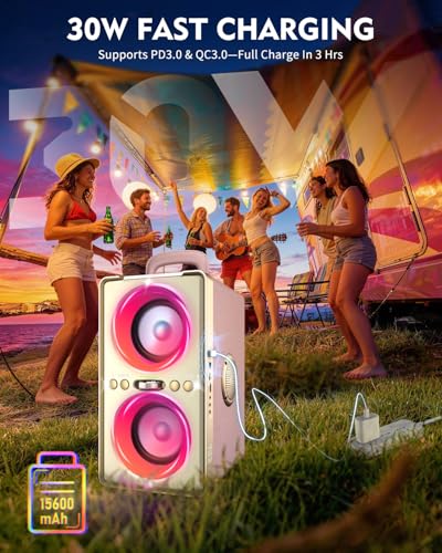 YIER Bluetooth Speaker, 240W Peak Loud Party Speaker with Big Bass, 20H Playtime, TWS, BT5.3, Large Portable Wireless Boom Box with LED Light for Outdoor Backyard Beach Home (Leather Pink) - color: Leather Pink