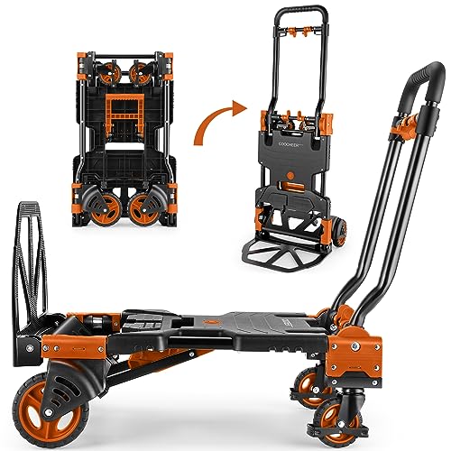 Folding Hand Truck Dolly, 330lb Convertible 4 to 2 Wheel Moving Cart,Orange | Dolly Cart with Retractable, Aluminum Alloy & Cast Iron Build, Nylon Wheels,Compact Fold,for Moving,Office,Delivery,Outdoor - size: 330LB Orange
