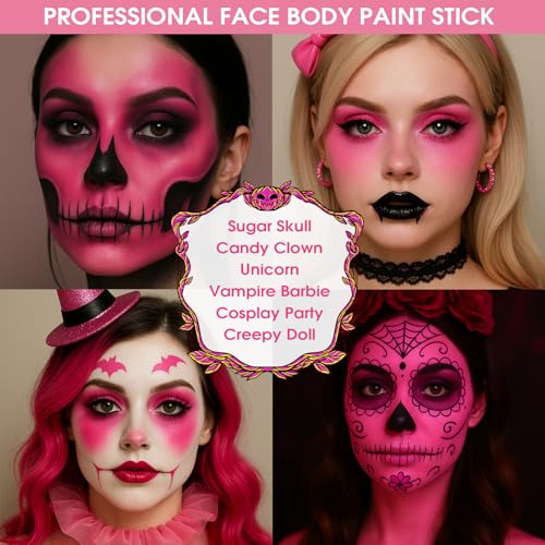 BADCOLOR Pink Face Body Paint Stick, Cream Blendable Full Coverage Eye Black Facepaints for Adult, Professional Hypoallergenic Face Painting Kit for Halloween Special Effects Cosplay Party - color: 1PCS Pink