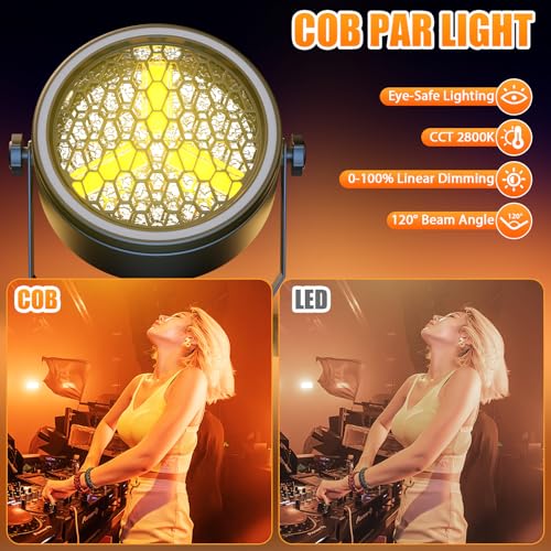 100W Retro DJ Lights, Gold Super Bright COB Par Light Stage Spotlights with Strip, Sound Activated Vintage DMX Uplights Indoor for Events Club Wedding Theater Church Dance Lighting