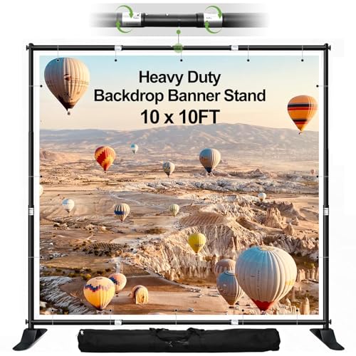 FUDESY 10x10ft Backdrop Banner Stand, Heavy Duty Step and Repeat Stand Kit | Adjustable Photography Background Frame Stand with Carrying Bag for Trade Show Display Photo Booth Parties Wedding Exhibition - size: 10x10ft