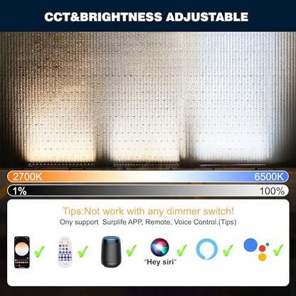 Smart Wall Washer Lights Adjustable Color Temperature 2700K-6500K,72W 9600lm 1%-100% Brightness Dimmable LED Bar Light APP & Remote Control for Outdoor, Compatible with Alexa/Google Assistant - color: 40" Tunable White(2700-6500K)