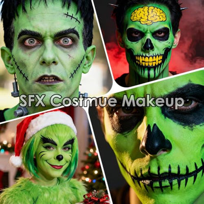 Water Based Cream Face Body Paint Palette, Halloween Makeup (Dark Green) | Professional Water Activated Non-toxic Washable Face Paint for Adults, Halloween Carnival Cosplay, SFX Theater Makeup - color: Dark Green